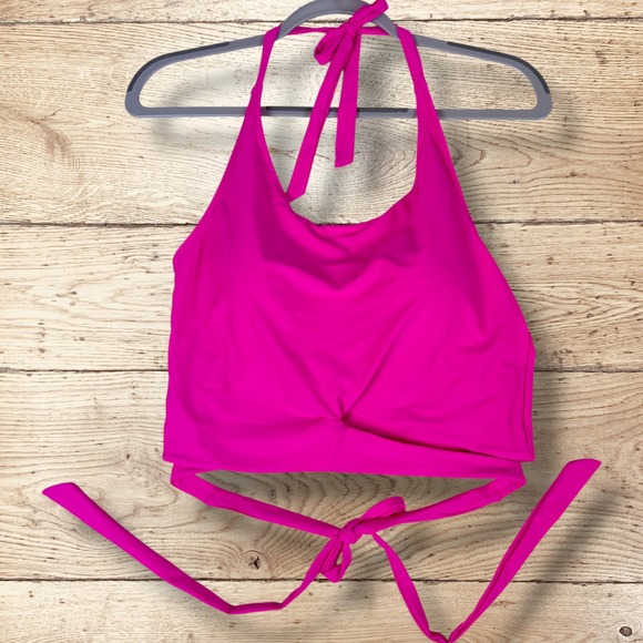 CORAL REEF SWIM Halter Bikini Swim Top with Wrap Tie Womens Size 12/14 Neon Pink - Picture 3 of 13
